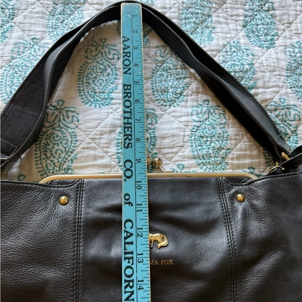 Emma Fox Black Leather Handbag with Gold Hardware